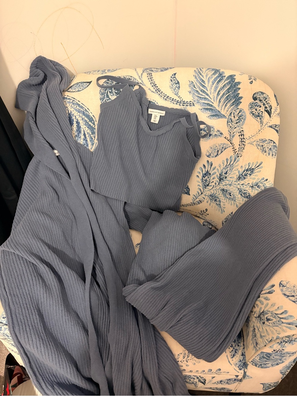 Cupcakes and cashmere Ribbed Tank & Lounge Set in Slate Blue by Unknown Brand